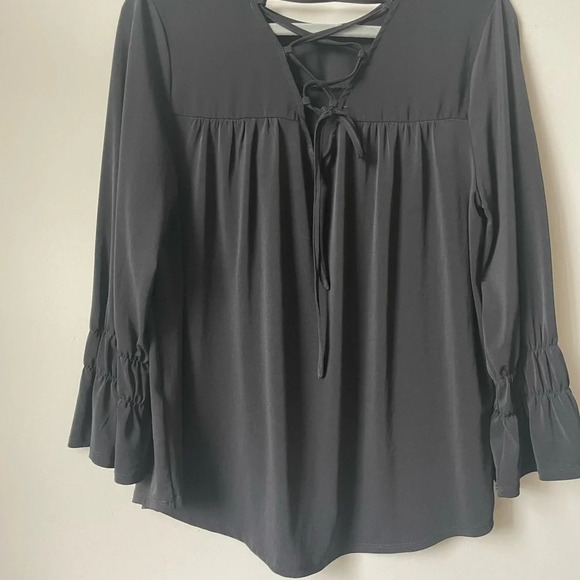 CHICOS Womens  BLACK Tunic STRETCH JERSEY Long Poet SLEEVE TOP SIZE 2 - Picture 3 of 5